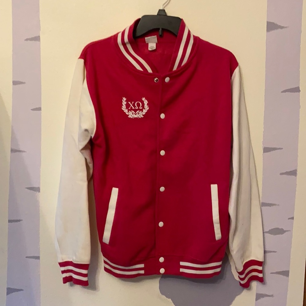 Custom Chi Omega Pink Varsity Jacket